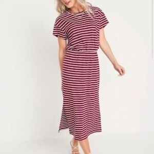 Old Navy Red and White Striped Midi Dress